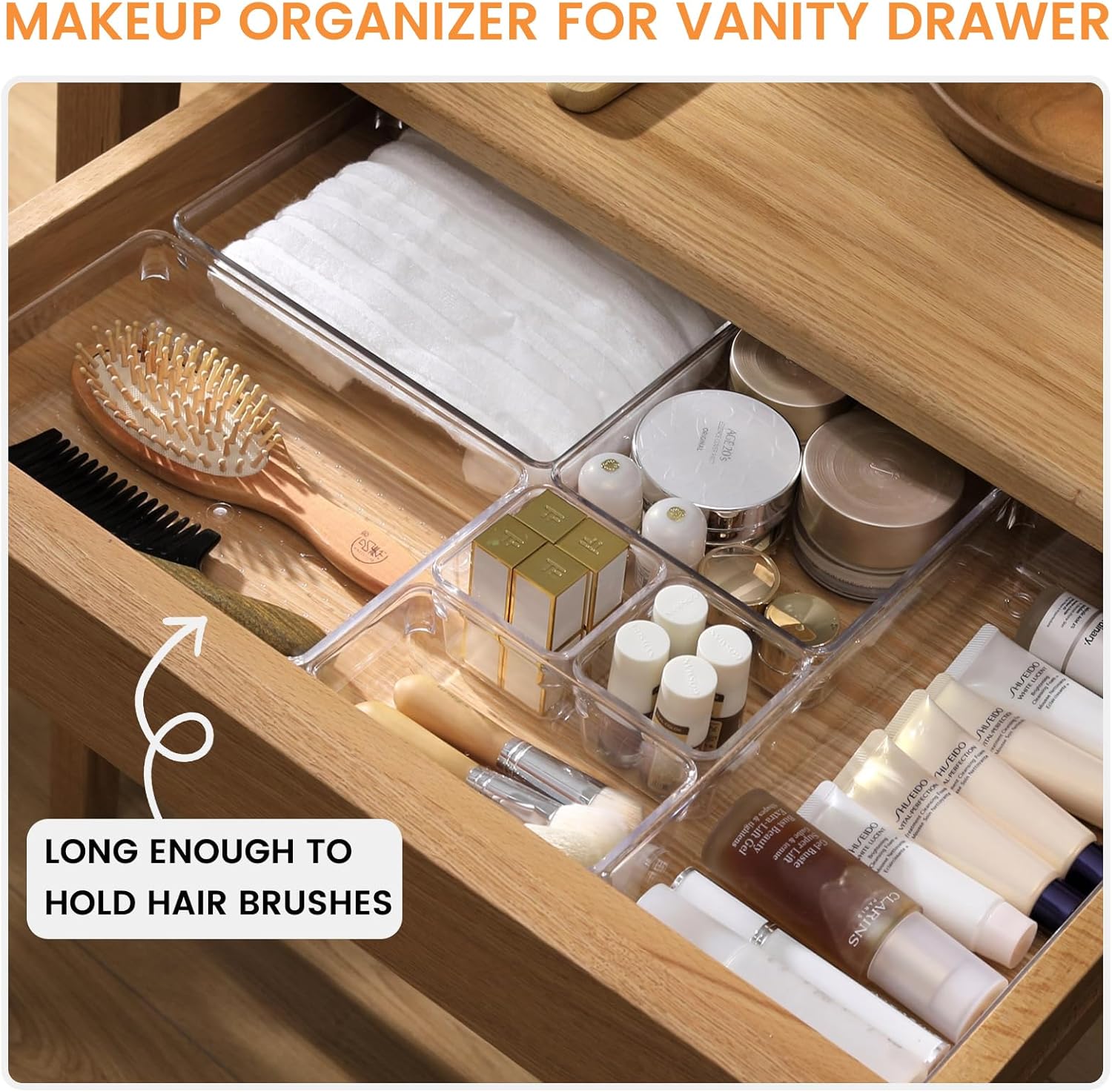 6 Pack Large Clear Plastic Drawer Organizer Trays, Acrylic Kitchen Drawer Organization and Storage Dividers, Non-Slip Storage Bins for Makeup, Kitchen Utensils, Bathroom, Jewelries and Office Desk - Image 5