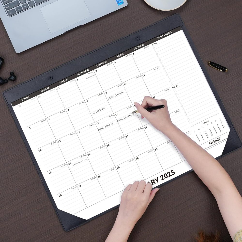 Nekmit Large Desk Calendar 2025 with PU Faux Leather Desktop Mat, Runs From Now - December 2025, Big Desk Pad Calendar 21 x 16 1/2 Inches for Home and Office - Image 2