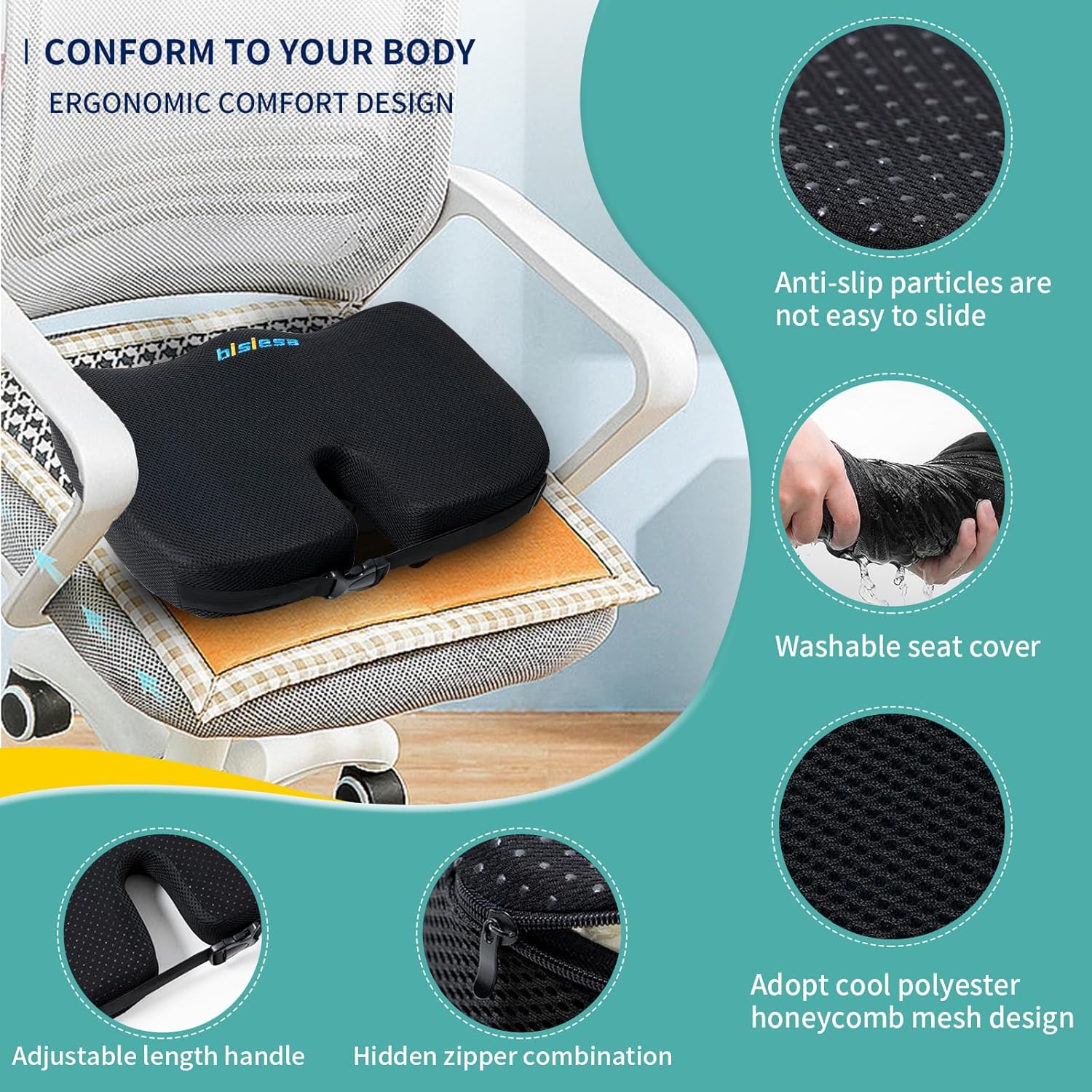 Orthopedic Seat Cushion for Butt, Hip & Sciatica Pain Relief - Pressure Relief Support Pillow for Sitting, Airplane, Office & Car - Ergonomic Back Comfort Design - Image 6